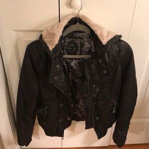 Guess light puff jacket with faux fur hood